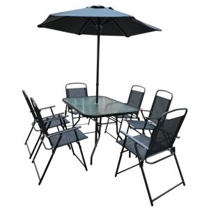 Chomik Zahradní sestava se slunečníkem Piere, hranatý stůl + 6 židlí, černá