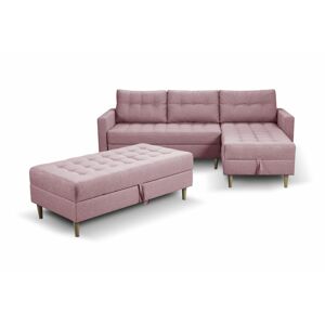 Furniture Sobczak Univerzální rohová sedací souprava Pires s taburetem - Růžová